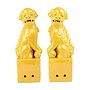 Chinese Foo Dogs Set/2 Porcelain Yellow Handmade D10xH27cm