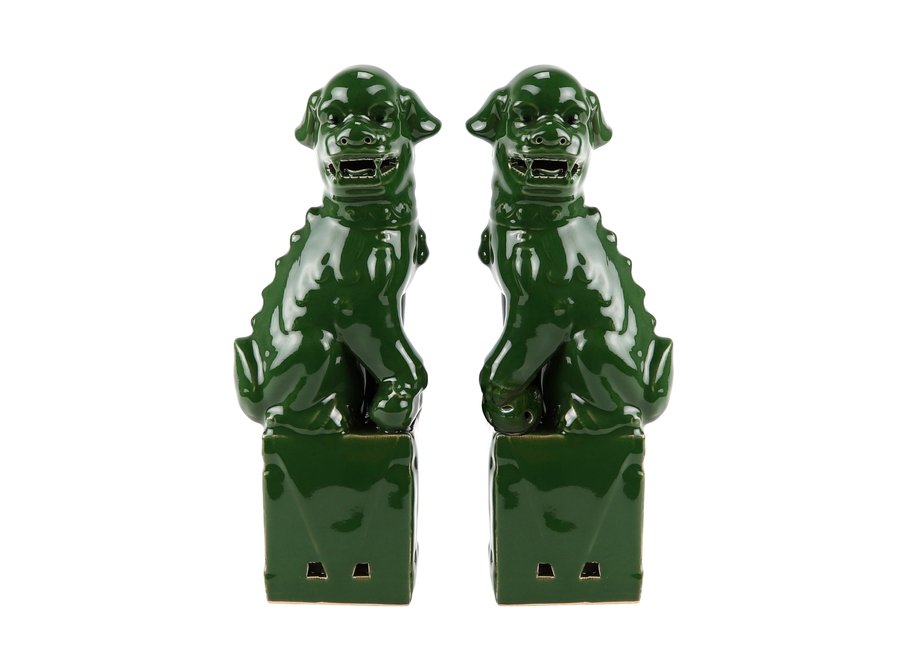 Set Cani Cinesi/2 Porcellana Verde Fatto A Mano D10xH27cm