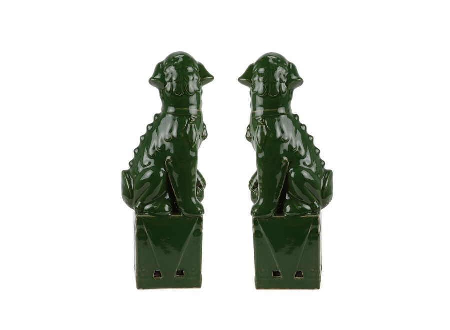 Set Cani Cinesi/2 Porcellana Verde Fatto A Mano D10xH27cm