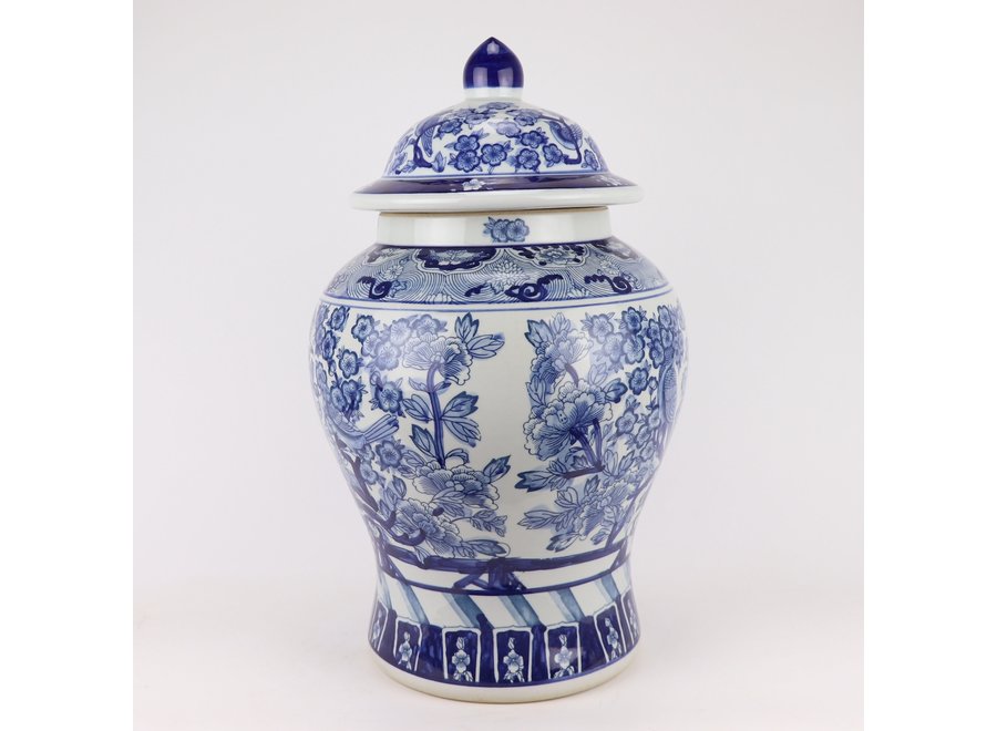 Pot à Gingembre Chinois Bleu Blanc Porcelaine Pivoines Chinoises D28xH48cm