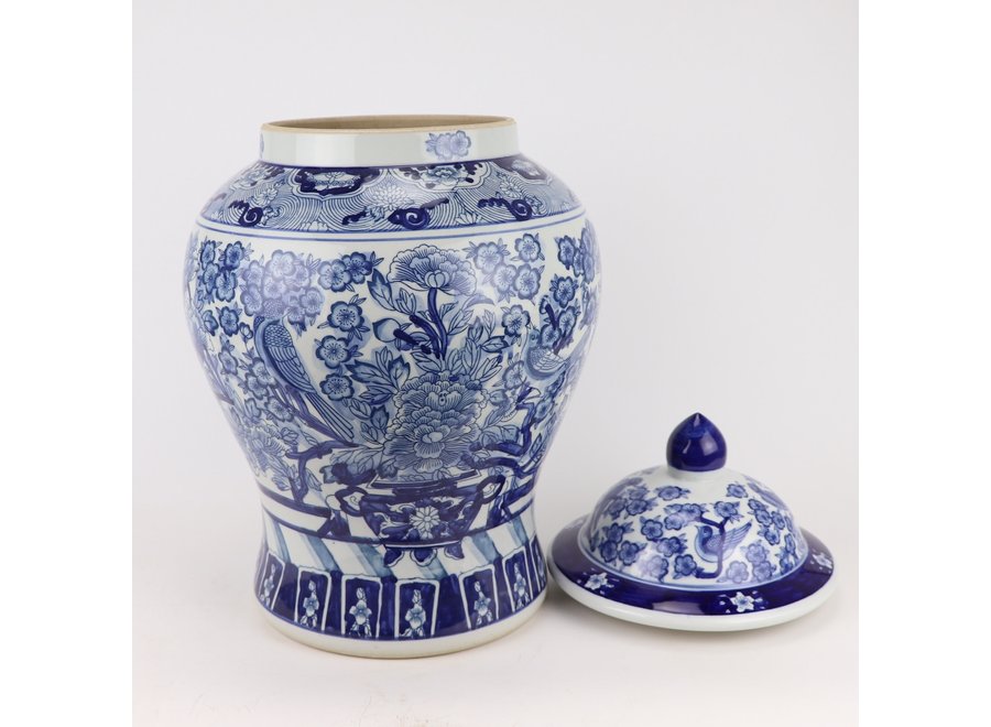 Pot à Gingembre Chinois Bleu Blanc Porcelaine Pivoines Chinoises D28xH48cm