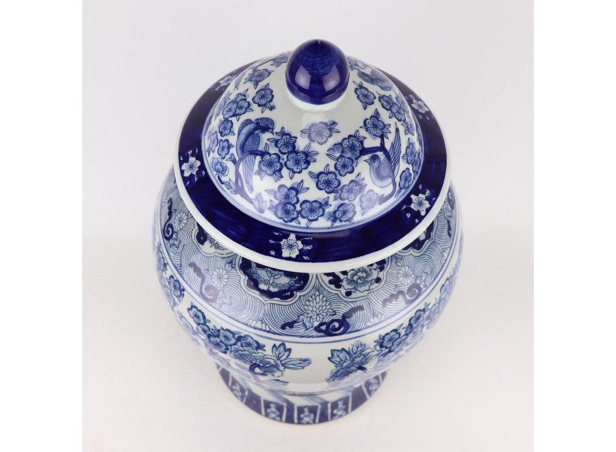 Chinese Ginger Jar Blue White Porcelain Chinese Peonies D28xH48cm