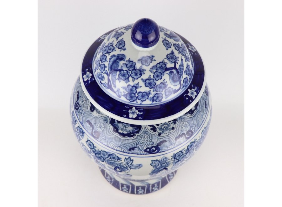Pot à Gingembre Chinois Bleu Blanc Porcelaine Pivoines Chinoises D28xH48cm