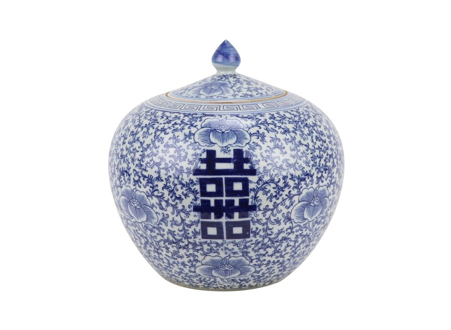 Chinese Ginger Jar Blue White Porcelain Double Happiness D22xH22cm