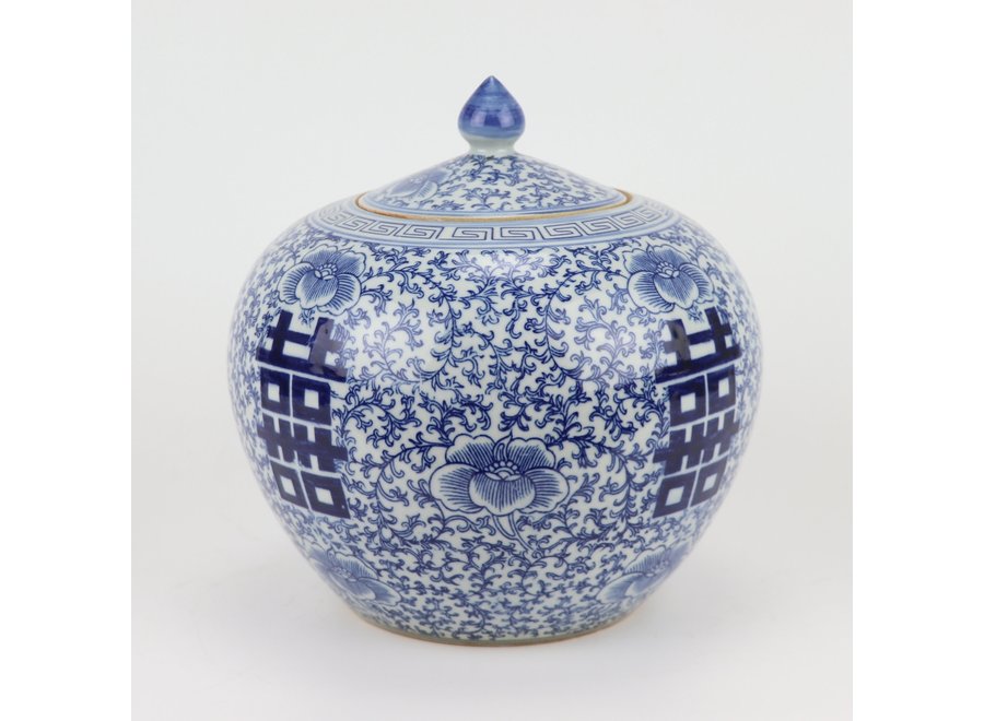 Chinese Ginger Jar Blue White Porcelain Double Happiness D22xH22cm