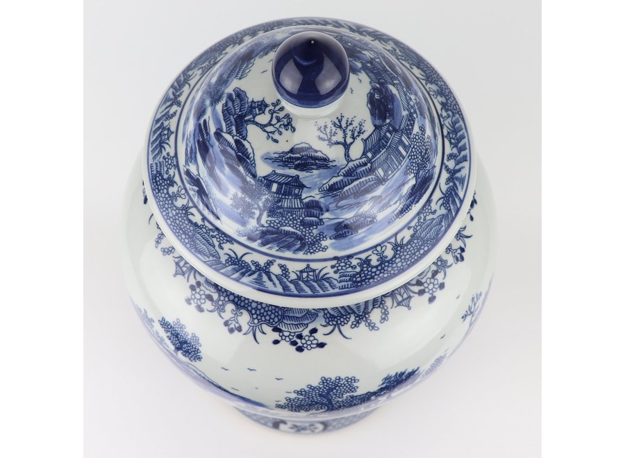 Ginger Jar Cinese Scenario Di Porcellana Bianca Blu D29xH48cm