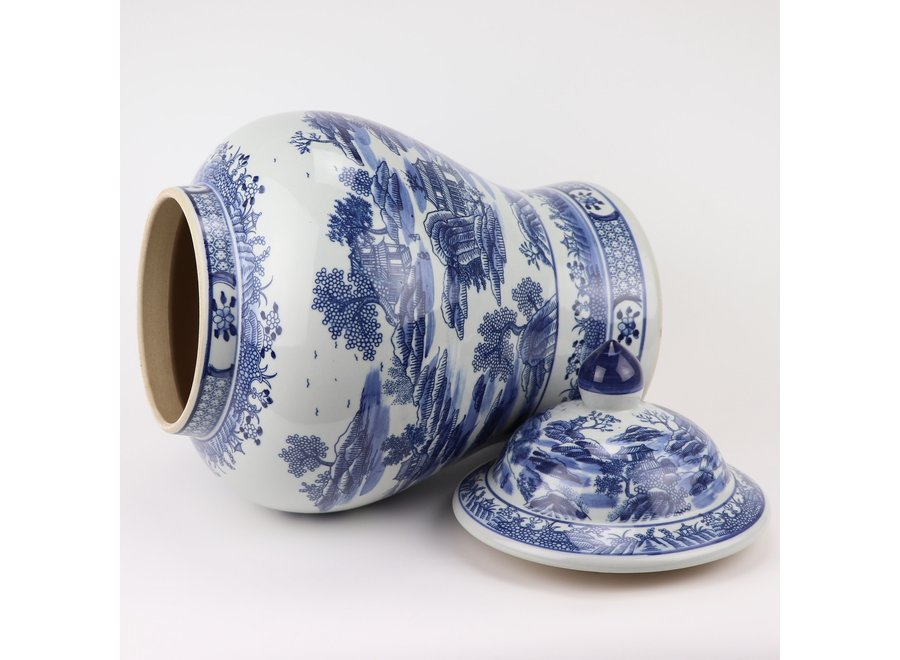 Chinese Ginger Jar Blue White Porcelain Scenery D29xH48cm