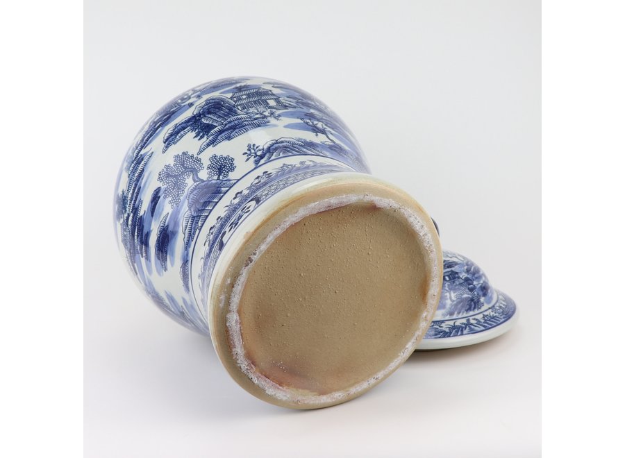 Ginger Jar Cinese Scenario Di Porcellana Bianca Blu D29xH48cm