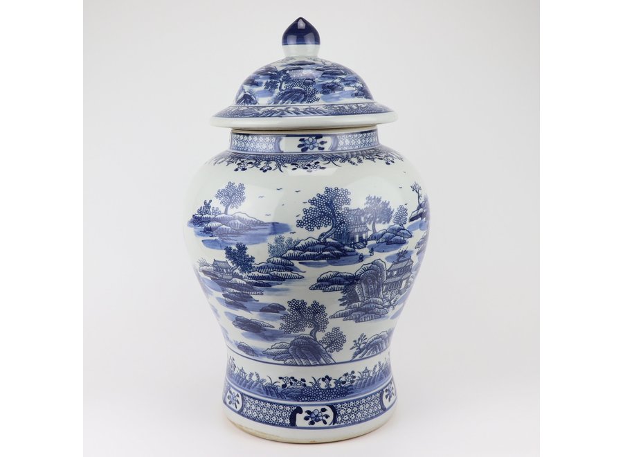 Chinese Ginger Jar Blue White Porcelain Scenery D29xH48cm