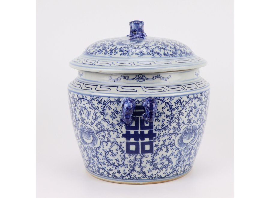 Pot à Gingembre Chinois Bleu Blanc Porcelaine Double Bonheur D25xH25cm