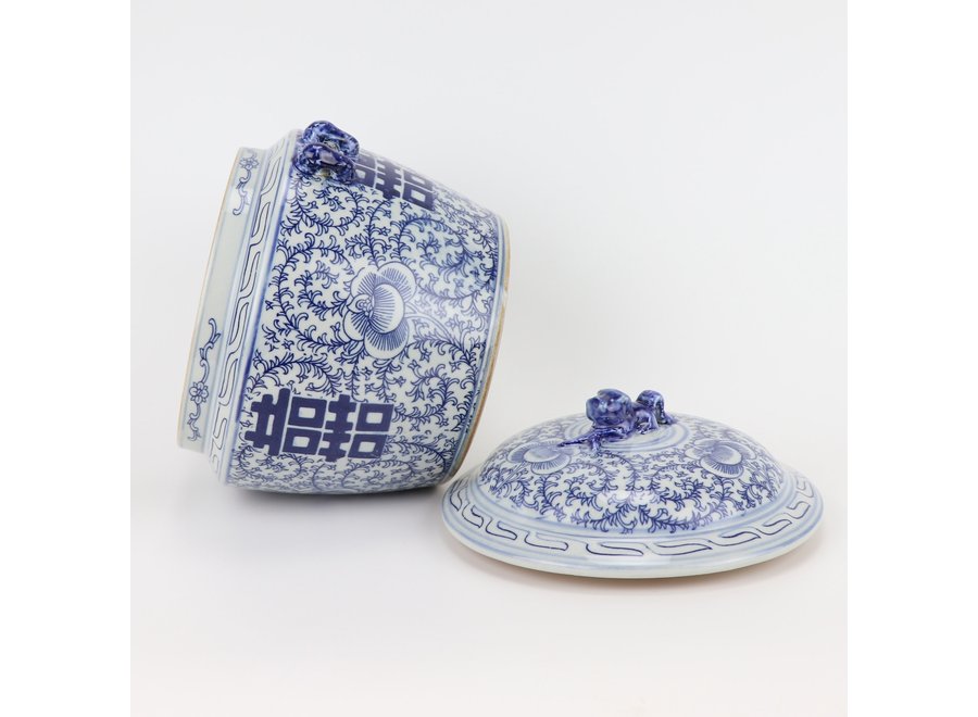 Pot à Gingembre Chinois Bleu Blanc Porcelaine Double Bonheur D25xH25cm