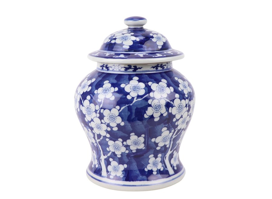 Chinesische Vase mit Deckel Blau Weiß Porzellan Blüten D18xH24cm
