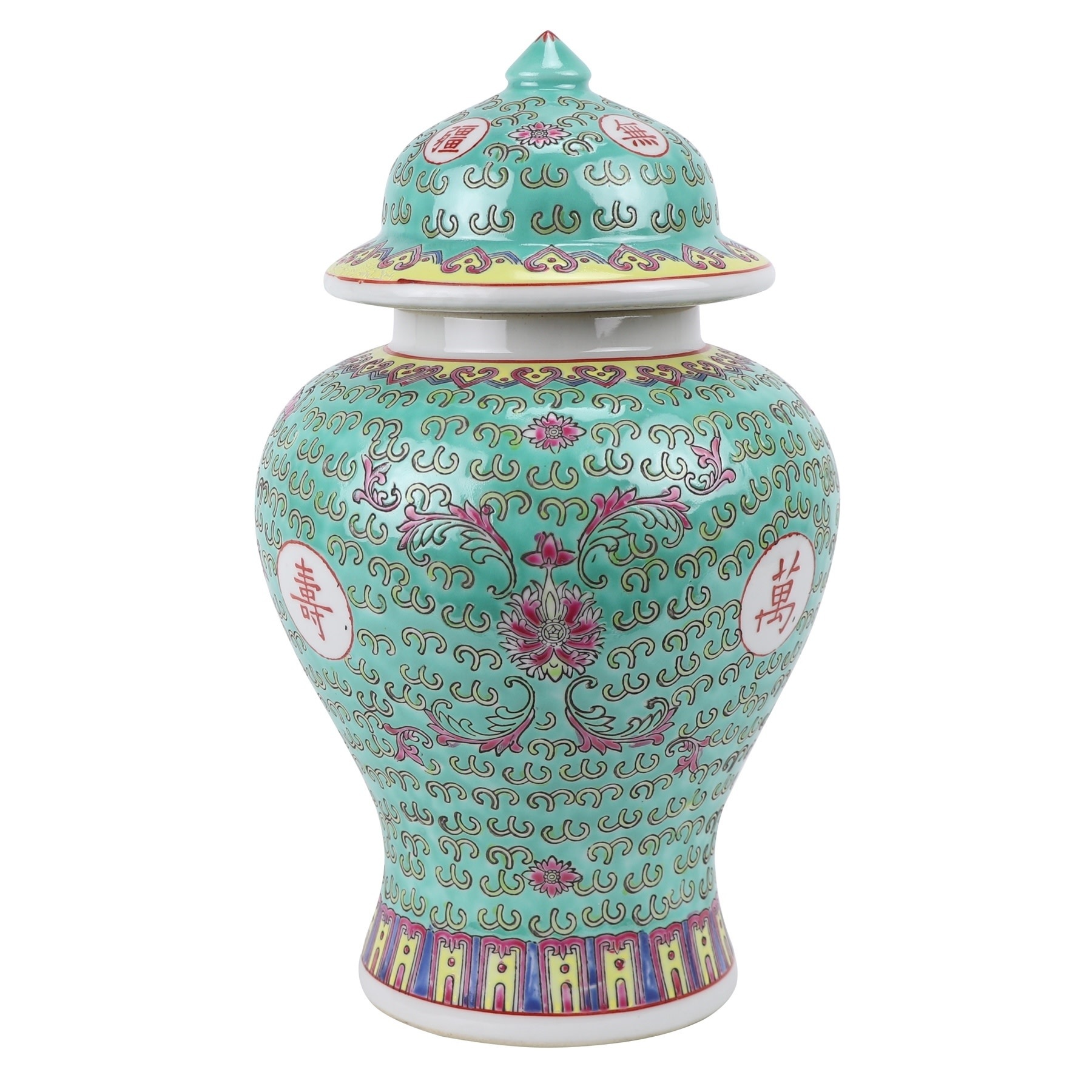 Ginger Jar Cinese Porcellana Verde Wan Shou Wu Jiang Longevità D20xH35 -  Fine Asianliving