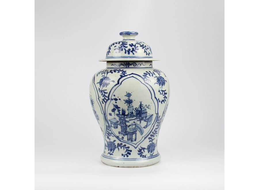 Fine Asianliving Chinese Ginger Jar Blue White Porcelain Handpainted Pottery D26xH40cm