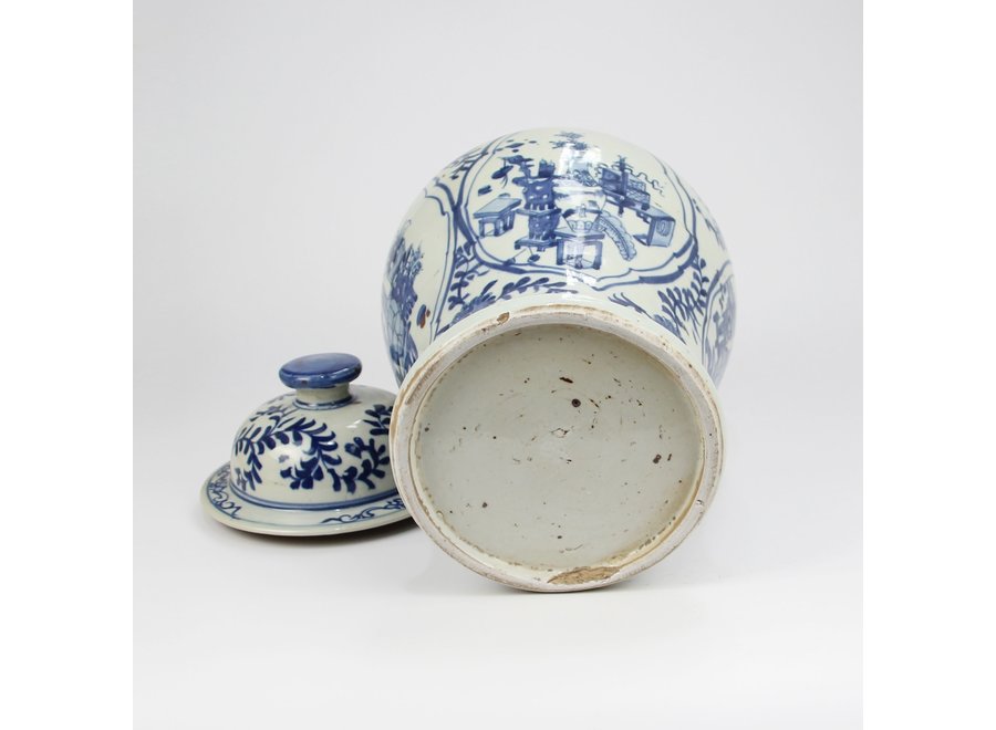 Ginger Jar Cinese Blu Porcellana Bianca Ceramica Dipinta a Mano D26xH40cm