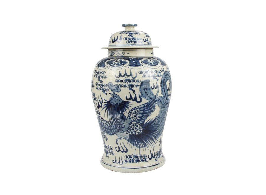 Ginger Jar Cinese Porcellana Blu Bianco Dipinto a Mano Dragon Phoenix D27xH47cm