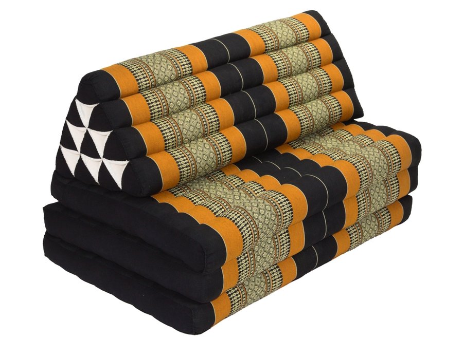 Coussin Thaïlandais Triangulaire Matelas 3 Parties XXXL 80x190x7cm Noir Orange