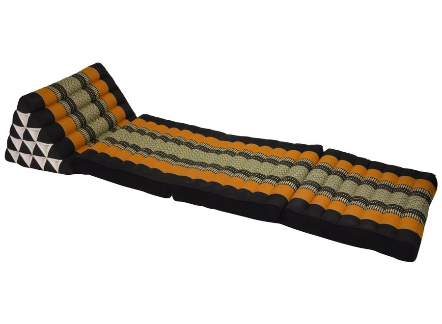 Coussin Thaïlandais Triangulaire Matelas 3 Parties XL 56x180cm Noir Orange