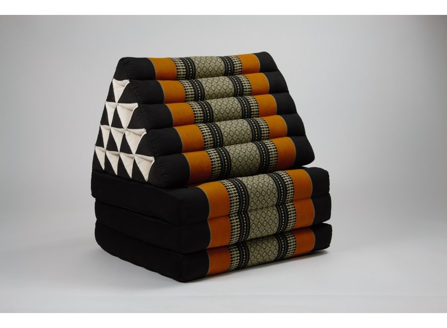 Colchón Tailandés de 3 Pliegues con Cojín Triangular Plegable XL Negro Naranja