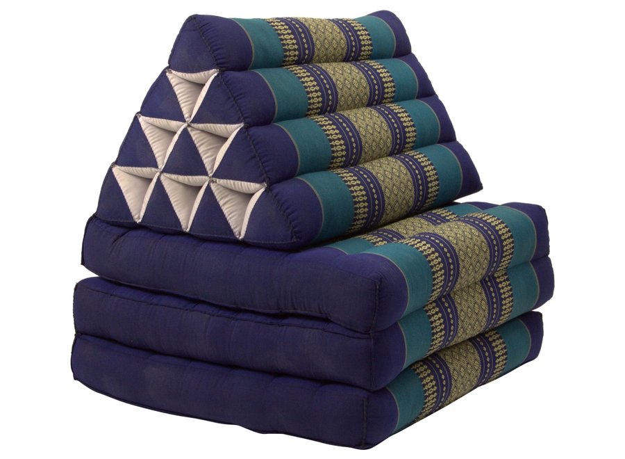 Coussin Thaï Triangulaire avec Matelas 3 Parties - 52x180cm - Océan Bleu