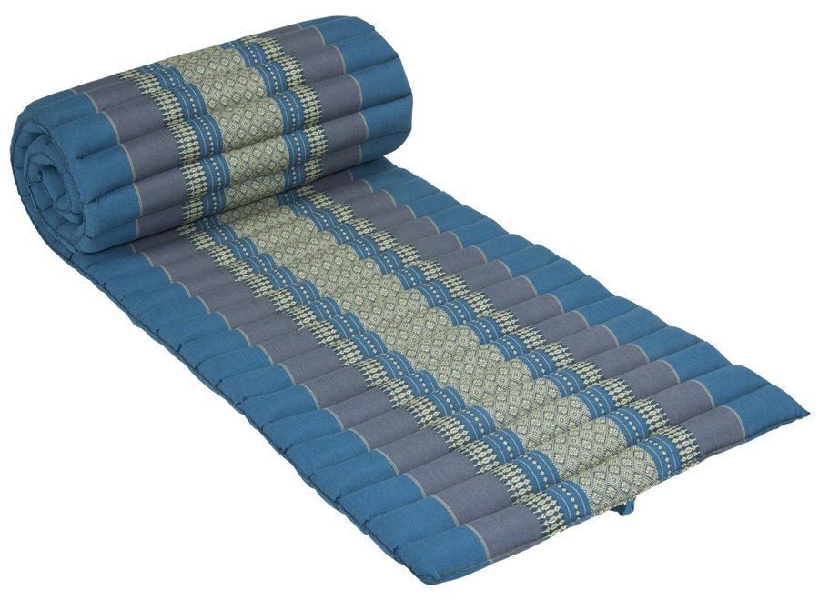 Matelas Thaï Enroulable en Coton et Kapok - 50x190cm - Bleu Ciel