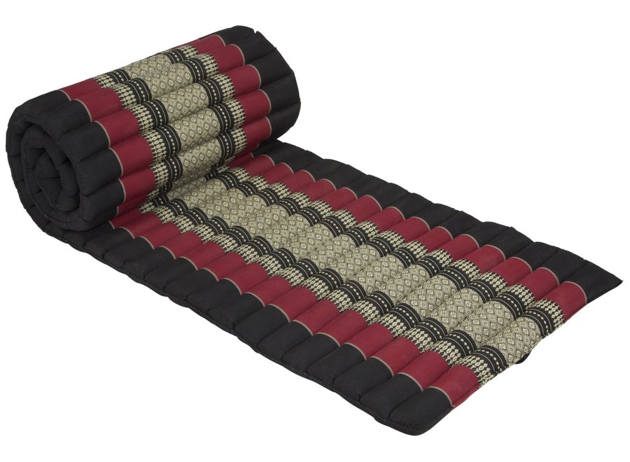 Matelas Thaï Enroulable en Coton et Kapok - 50x190cm - Noir Rouge