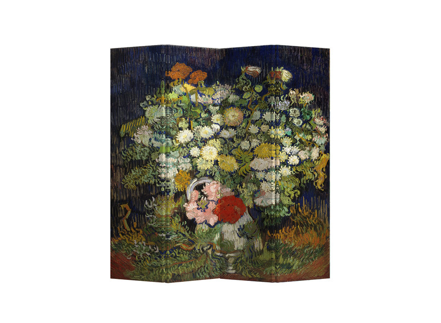 Paravent Interieur L160xH180cm Cloison Amovible Van Gogh Nature morte aux fleurs 4 Panneaux