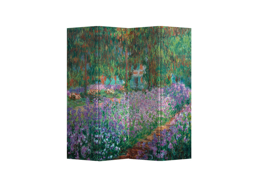 Paravento Divisori Tela 4 Pannelli Pieghevole Separatore The Artist's Garden at Giverny Claude Monet L160xH180cm