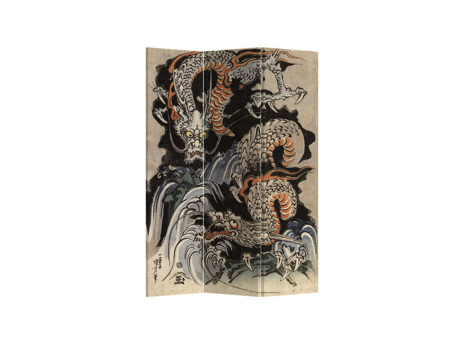 Room Divider Privacy Screen 3 Panel Double Japanese Dragons L120xH180cm