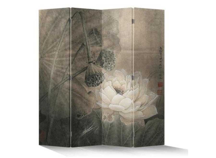 Oriental Room Divider 4 Panel Lotuspond Vintage L160xH180cm