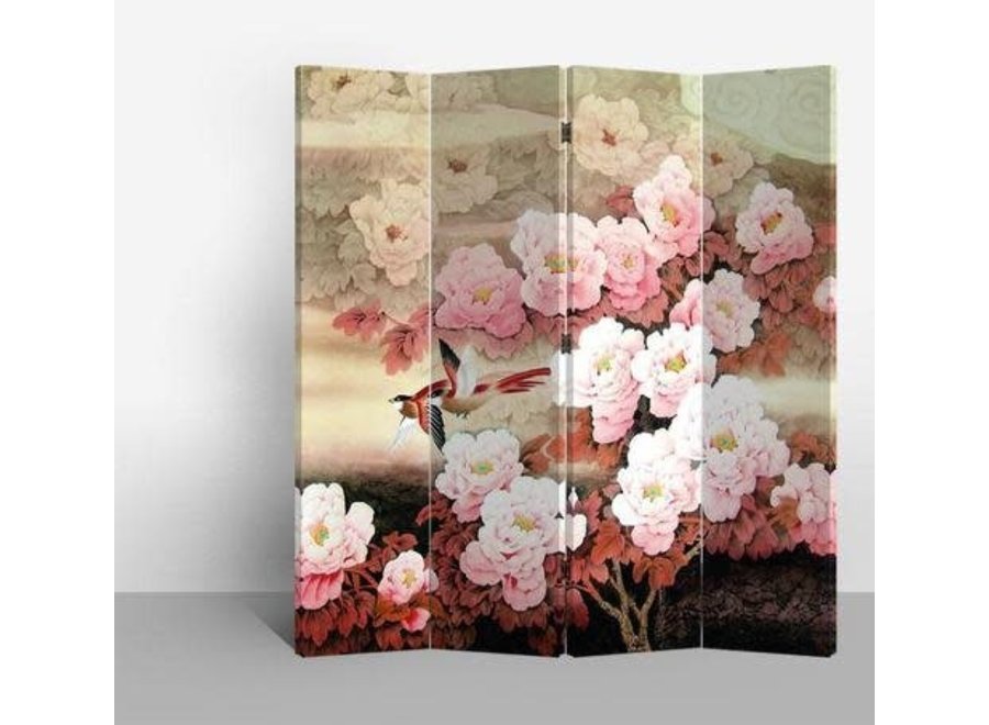 Paravent Chinois en Toile L160xH180cm 4 Panneaux Roses