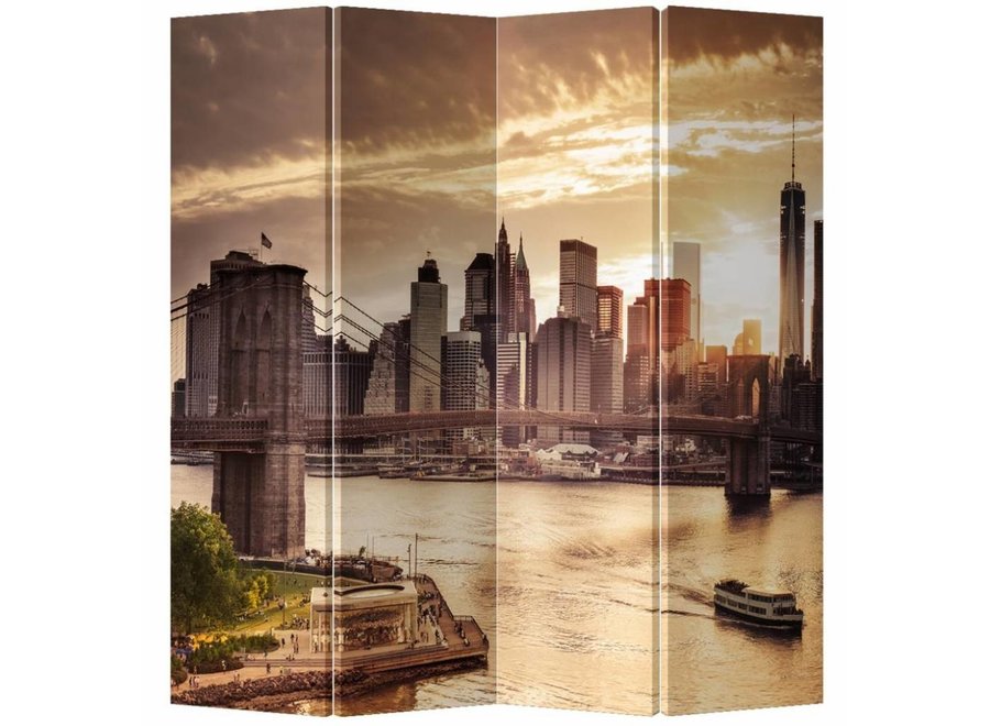Fine Asianliving Room Divider Privacy Screen 4 Panel New York Brooklyn Bridge L160xH180cm