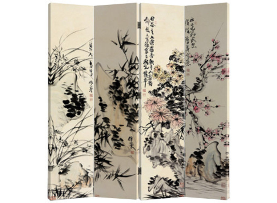 Biombo Separador de Lienzo A160xA180cm 4 Paneles Jardí­n de Flores