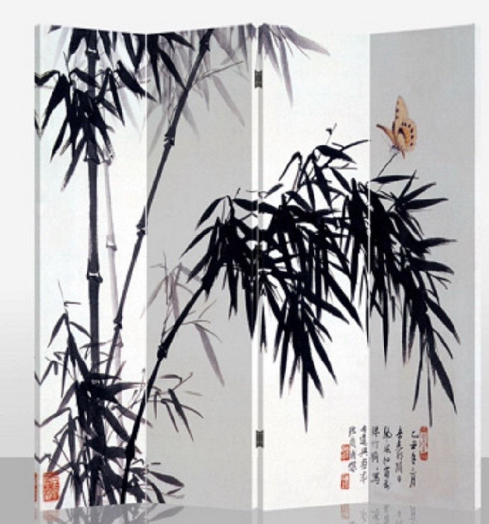 Biombo Separador de Lienzo 4 Paneles Bambú An160xAl180cm - Fine Asianliving