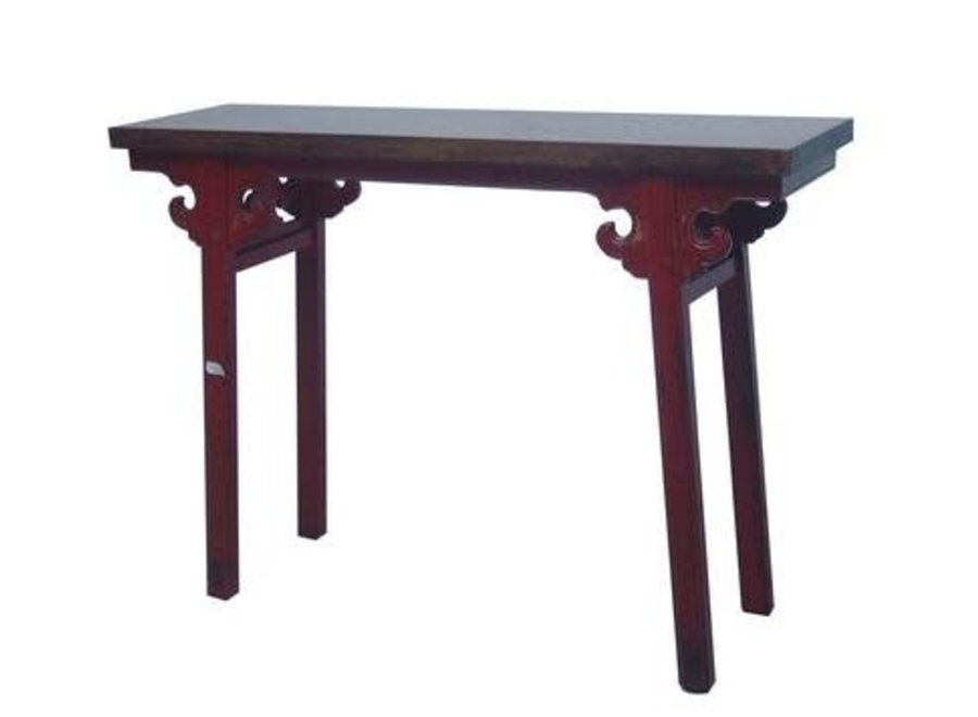 Table d'Appoint Chinoise Rouge Avec Détails Sculptés à La Main L35xP86xH120