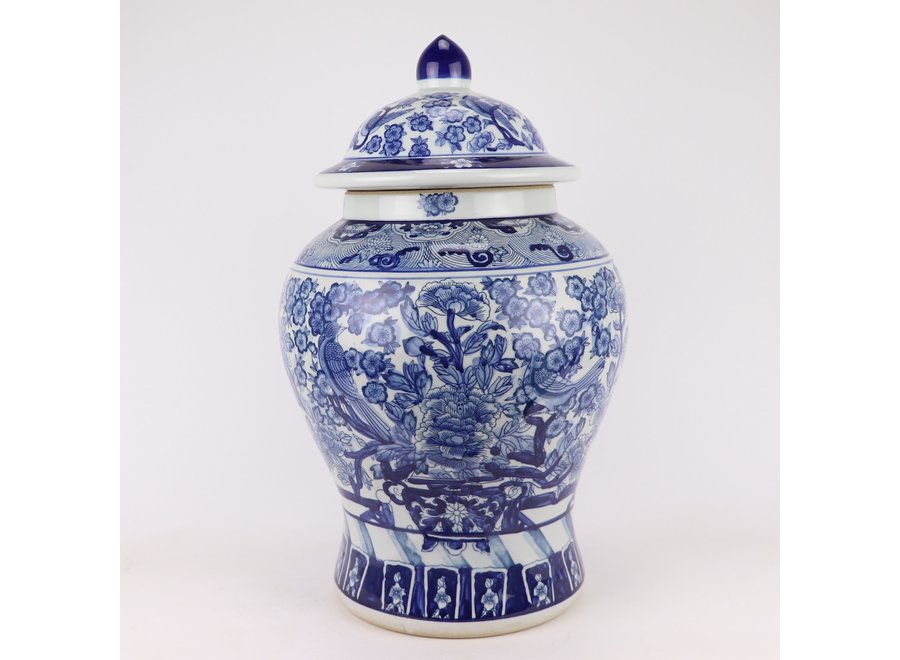 Pot à Gingembre Chinois Bleu Blanc Porcelaine Pivoines Chinoises D28xH48cm