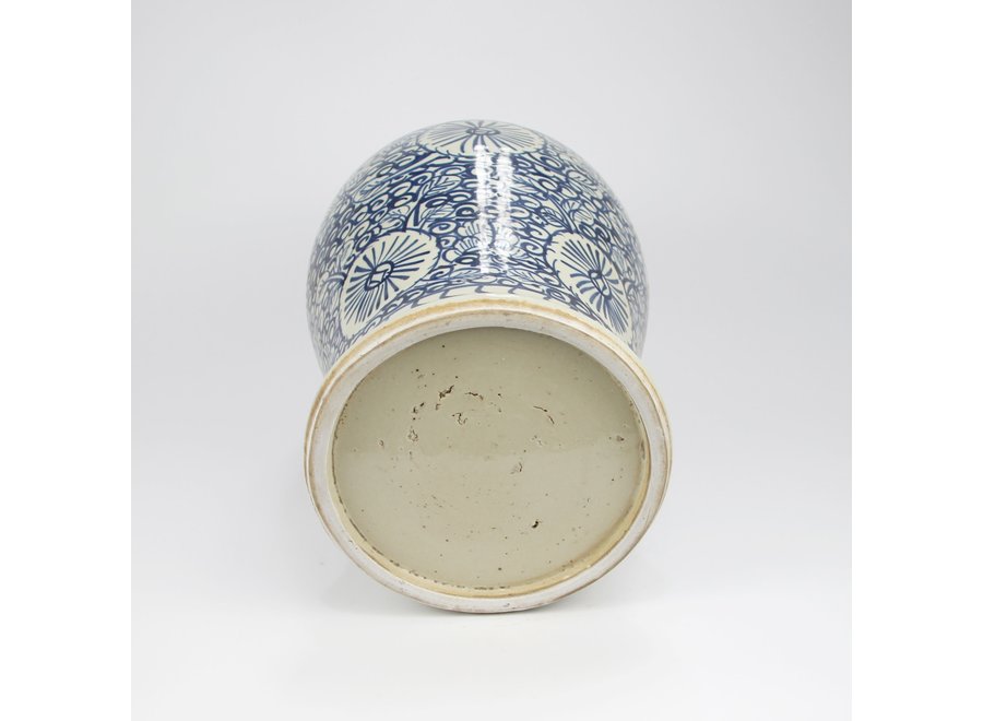 Chinesische Deckelvase Blau Weiß Porzellan Handbemalt D27xH47cm