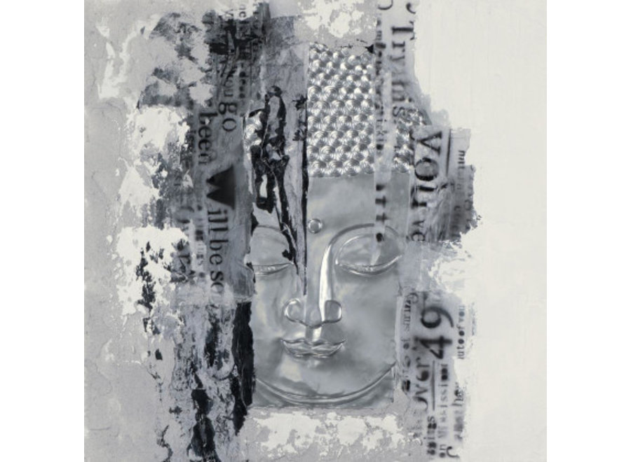 Dipinto Volto di Buddha Argento 3D L100xA100cm