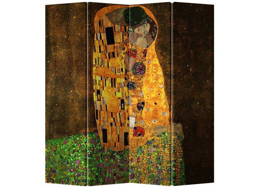 Biombo Separador de Lienzo A160xA180cm 4 Paneles Klimt El Beso