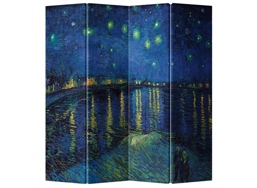 Paravento Separè Divisorio Interno L160xA180cm Van Gogh Notte Stellata 4 Pannelli