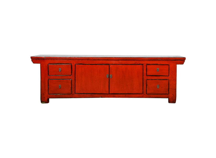 Fine Asianliving Antique Chinese TV Cabinet Red Glossy W215xD44xH64cm