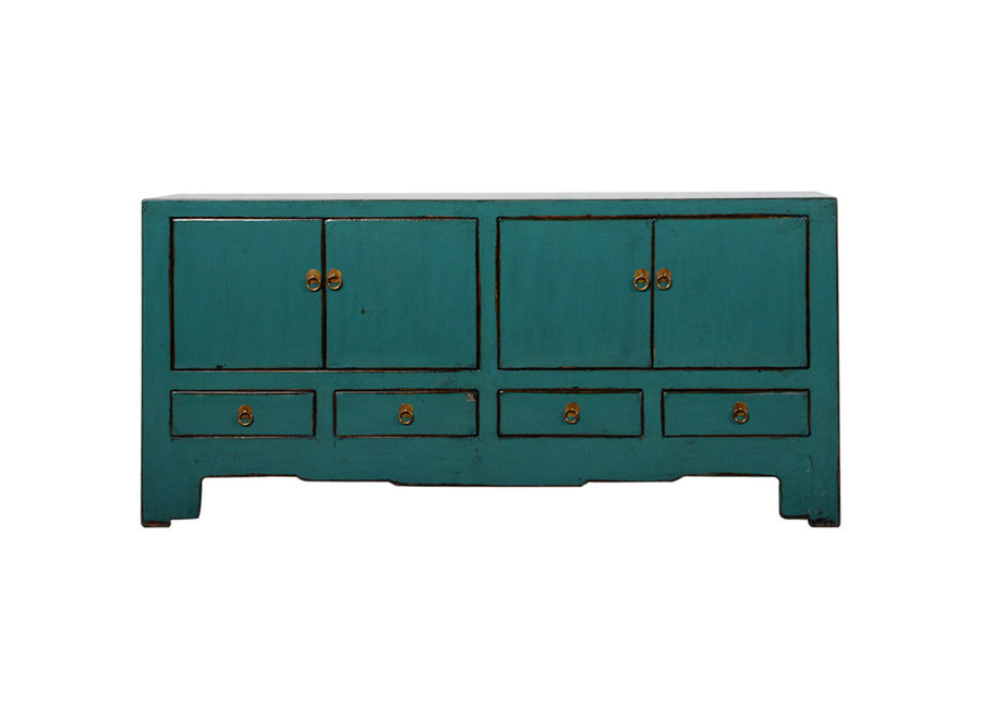 Antique Chinese TV Cabinet Teal Glossy W138xD40xH66cm