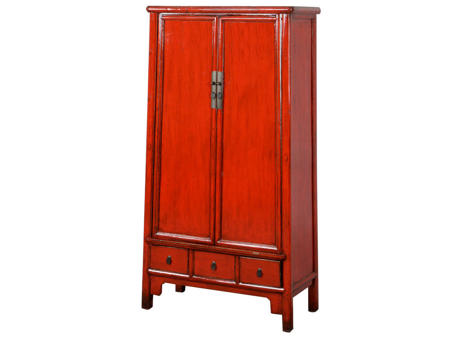 Fine Asianliving Antique Chinese Wedding Cabinet Red Glossy W77xD43xH183cm
