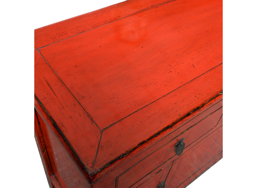 Antikes Chinesisches Sideboard Rot Glänzend B135xT40xH84cm
