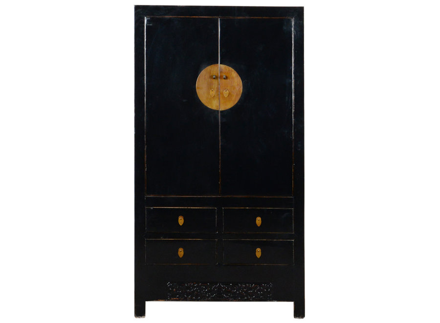 Fine Asianliving Antique Chinese Wedding Cabinet Glossy Black W104xD50xH190cm