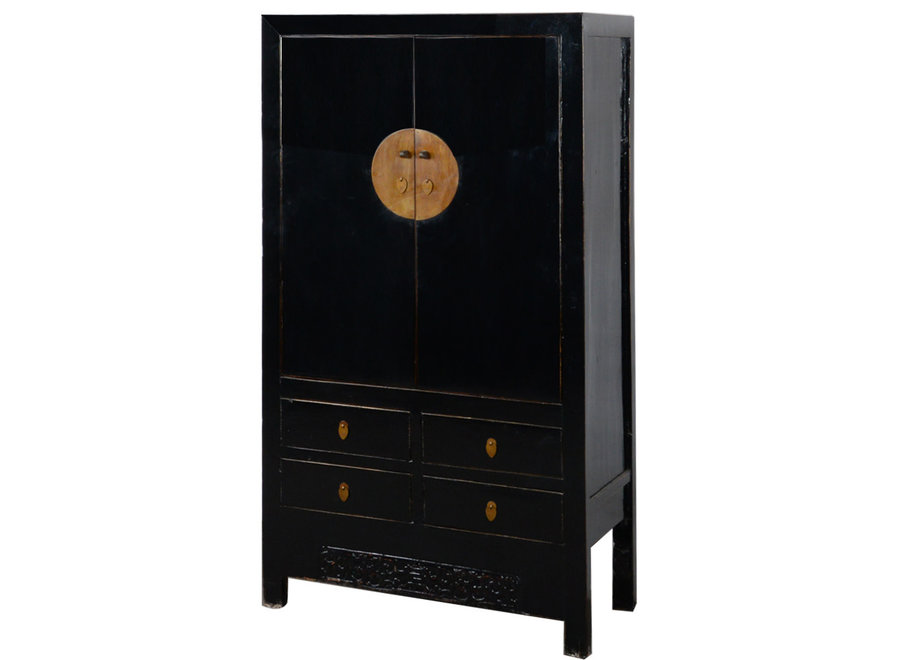 Armoire de Mariage Chinois Ancienne Noire Brillant L104xP50xH190cm