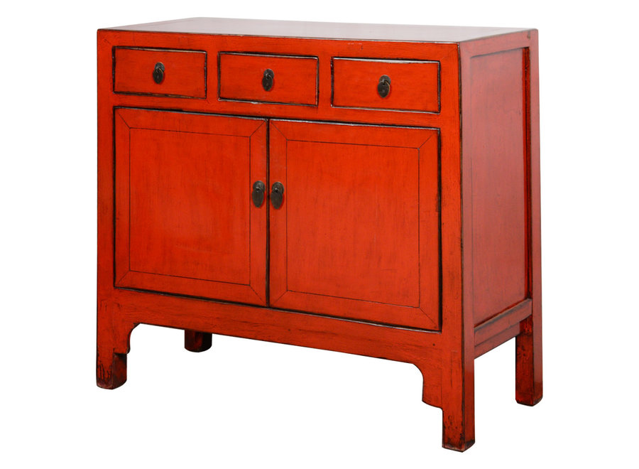 Fine Asianliving Armadio Antico Cinese Rosso Lucido L99xP40xH92cm
