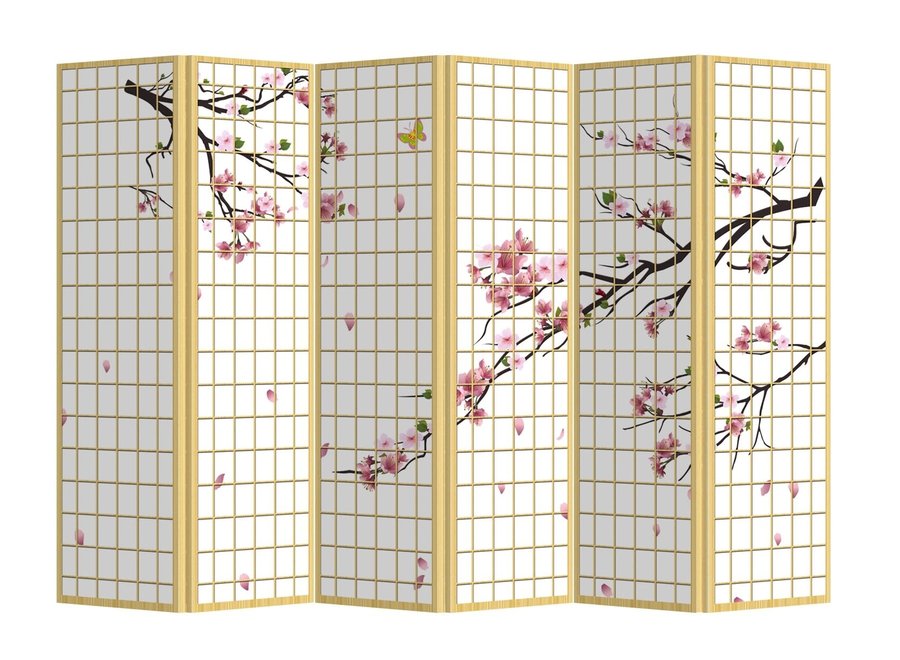 Biombo Japones Separador Anch240xAlt180cm Flor de Cerezo 6 Paneles