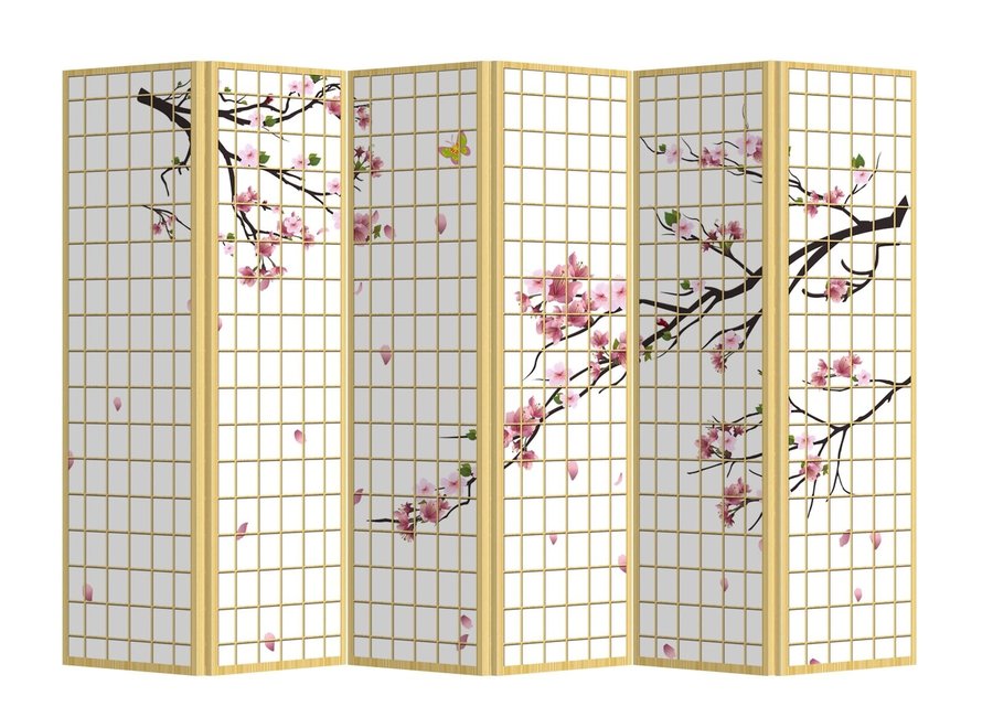 Fine Asianliving Paravent Japonais Interieur Japonai L240xH180cm Cloison Amovible Sakura Fleur de Cerisier