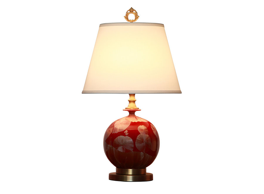 Oriental lampe de table Porcelain with Lampshade Red Gold Gingko Leaves Handmade